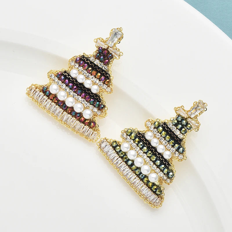 Wuli&baby Handmade Pearl Christmas Tree Brooches For Women 2-color Shining Beautiful Trees New Year Plants Party Brooch Pins