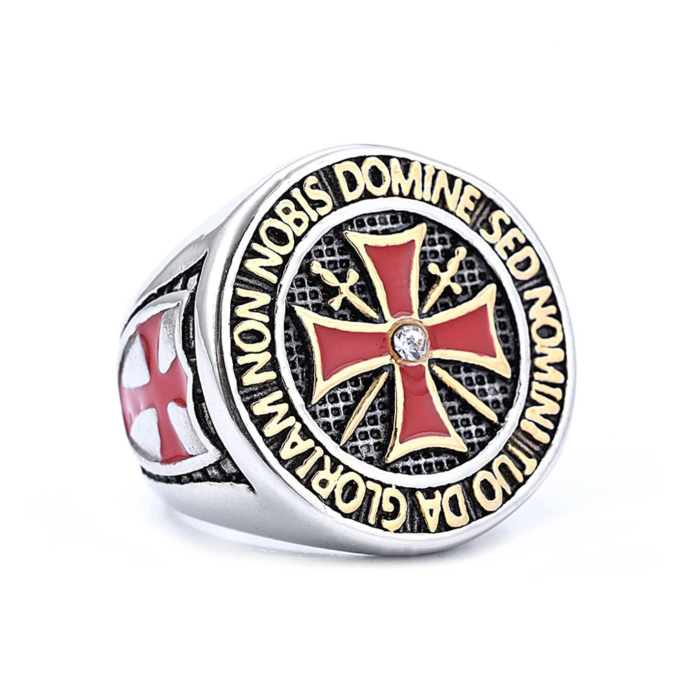 Heavy Metal Crusader Red Cross Ring For Men Boys Stainless Steel Domineering Knights Templar Masonic Rings Fashion Jewelry Gifts