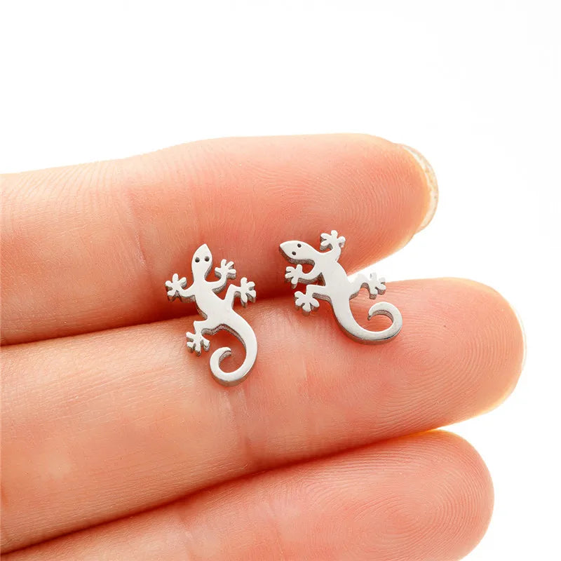 Cute Animal Stainless Steel Earrings Women Fashion 2024 Jewelry Horse Shark Dinosaur Swallow Earings Small Cat Ear Studs Bijoux