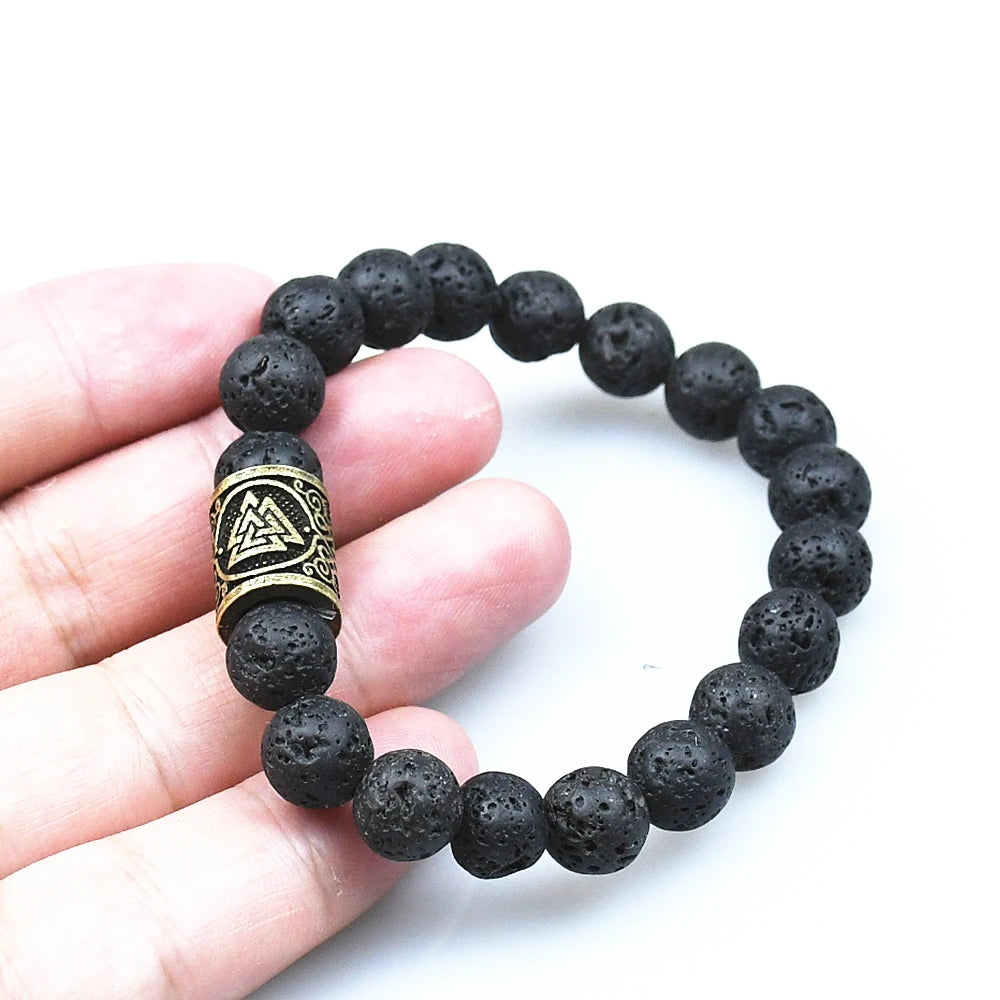 Fashion Charm Beads Bracelet Vintage Volcano Lava Stone Beads Runes Beads Men Bracelet Viking Rune Bracelet Jewelry Women Gift