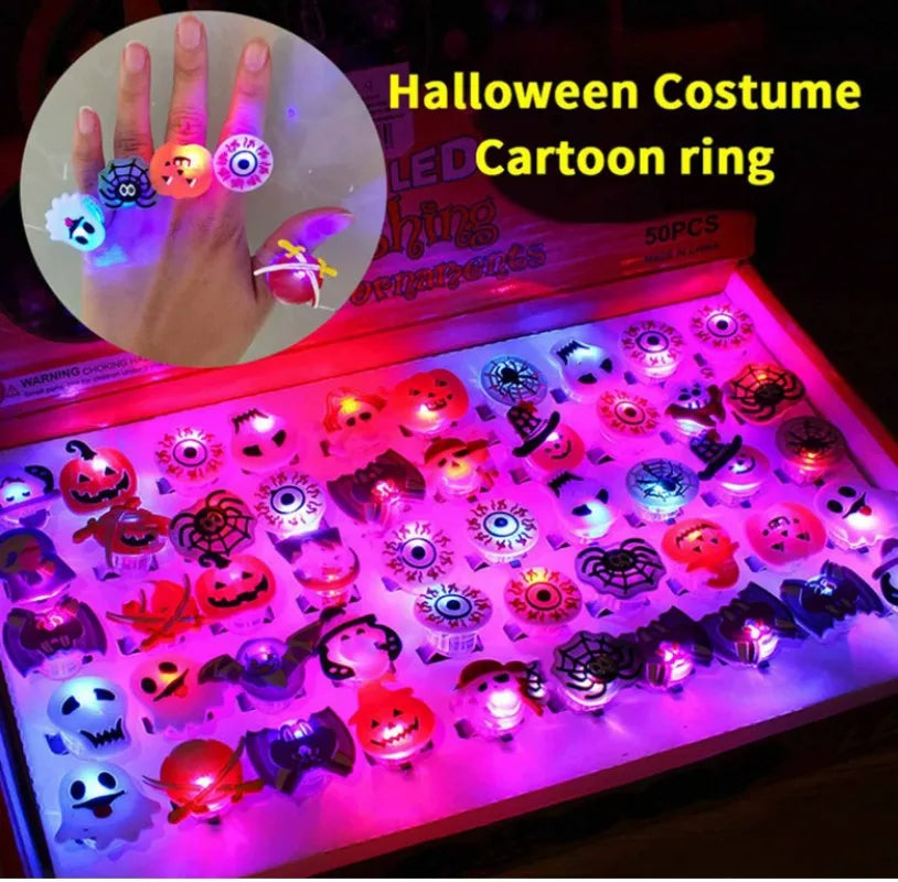 Colors LED Luminous Halloween Rings Creative Pumpkin Ghost Skull Glowing in Dark Finger Rings Toys Lights Jewelry Party Gifts