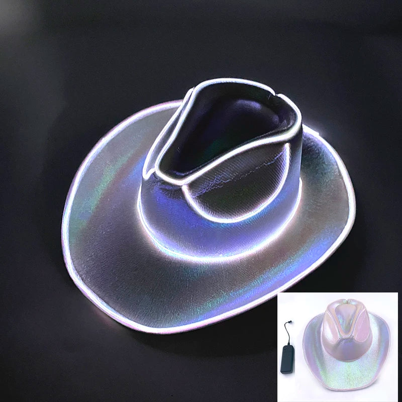 New Arrival Pearlescent Cowboy Hat Dance Costume Decorate Glowing Cowgirl Cap Glowing For Neon NightClub