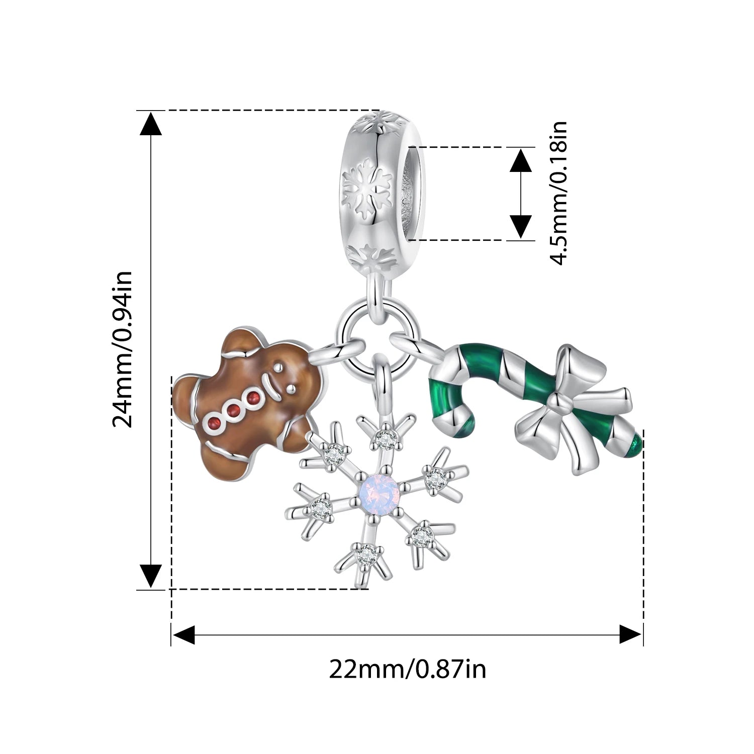 BISAER 925 Sterling Silver Christmas Elk Gingerbread Man Santa Charm Beads Xmas Tree Bell Reindeer Pendant Fit DIY Bracelet