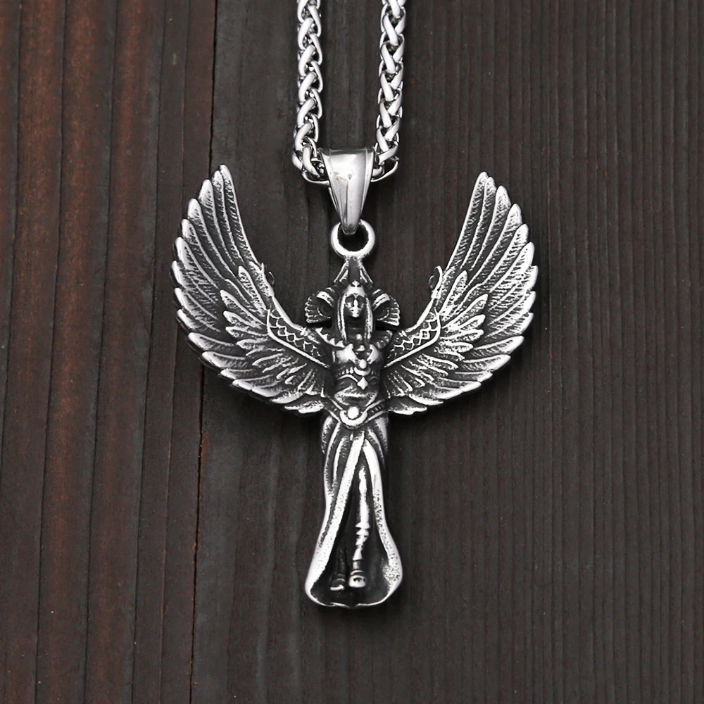 Vintage Stainless Steel Angel Wings Prayer Hands Pendant Necklaces For Men Women Fashion Anniversary Amulet Jewelry Dropshipping