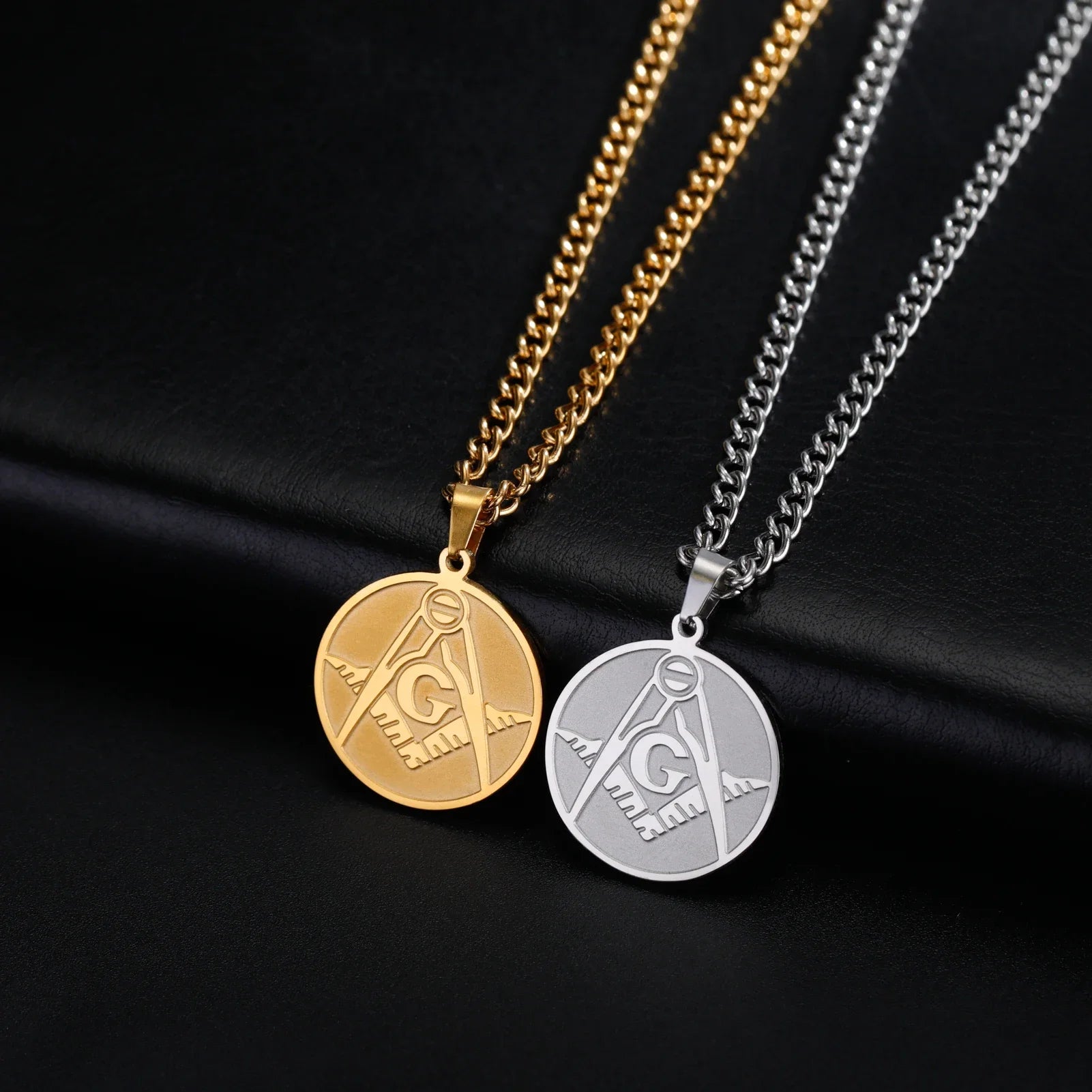 Dreamtimes Masonic Necklace for Men Stainless Steel Freemason Compass Ruler Symbol Pendant Punk Free-mason Jewelry Anniversary