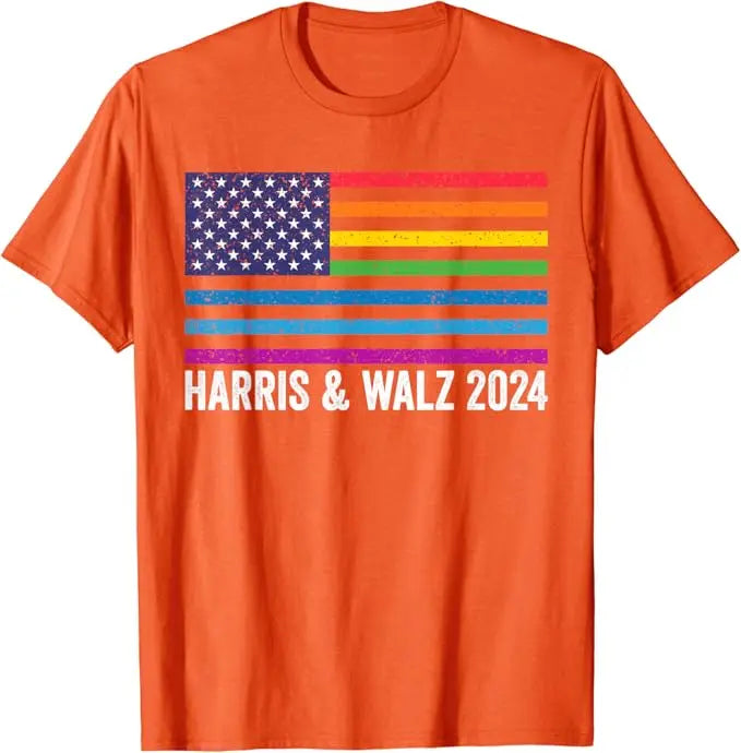 Harris Waltz 2024 Election Kamala Harris Tim Waltz 2024 T-Shirt Lgbt Rainbow Us Flag Graphic Outfit LGBTQ Novelty Campaign Tees