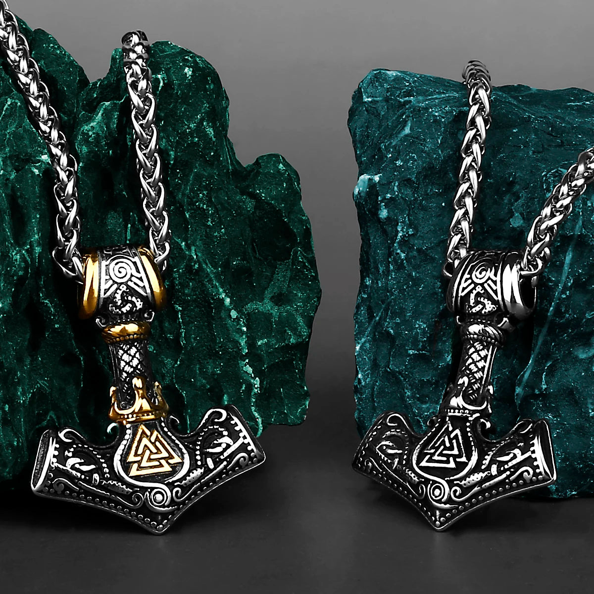 Nordische Mjolnir Valknut Rune Halskette Herren Amulett Anhänger Edelstahl Wikinger Skandinavischer Wien Anhänger Halskette Geschenk