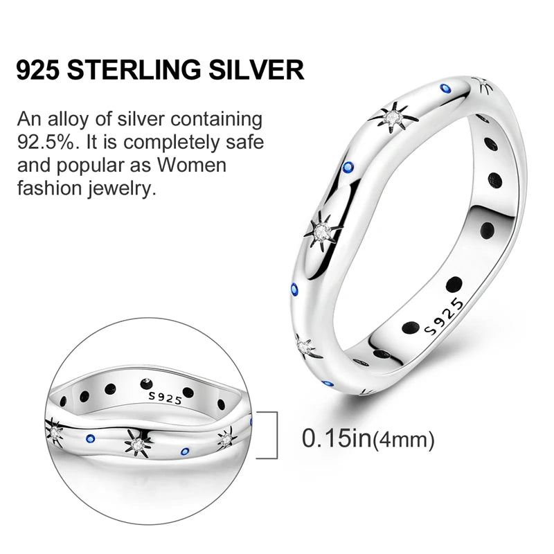 925 Sterling Silver Rings Original Design Blue Zircon Star Moon Finger Rings For Women High Quality Wedding Jewelry Gift