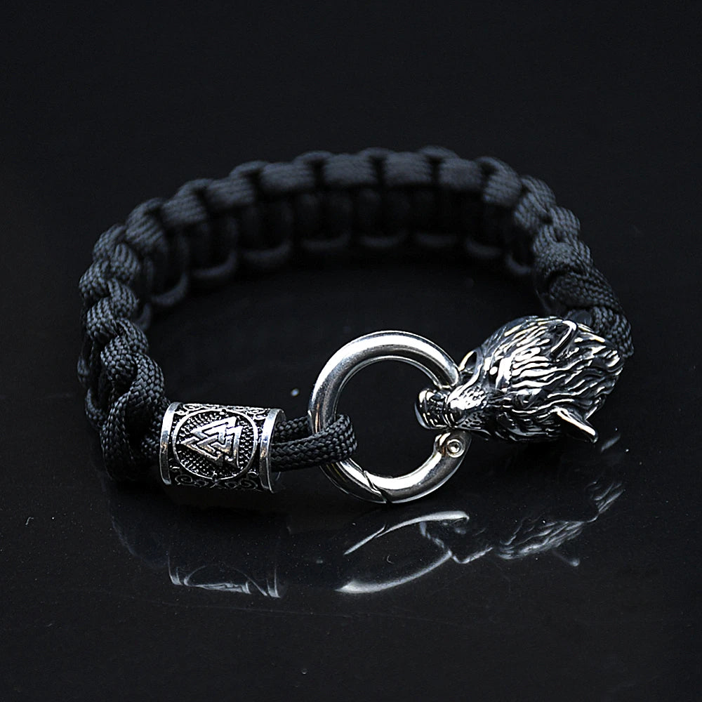 Bracelets en acier inoxydable Celtes Loup Hommes Nordique Vikings Runes Paracord Corde Bracelets homme Bijoux