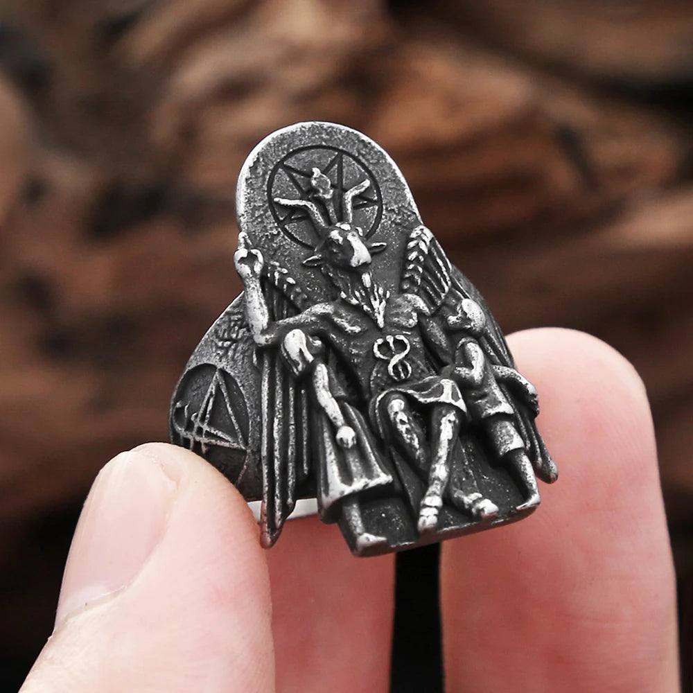 New Gothic Stainless Steel Lucifer Satanic Signet Ring For Men With Anubis Rings Punk Fashion Vintage Pagan Jewelry Dropshipping