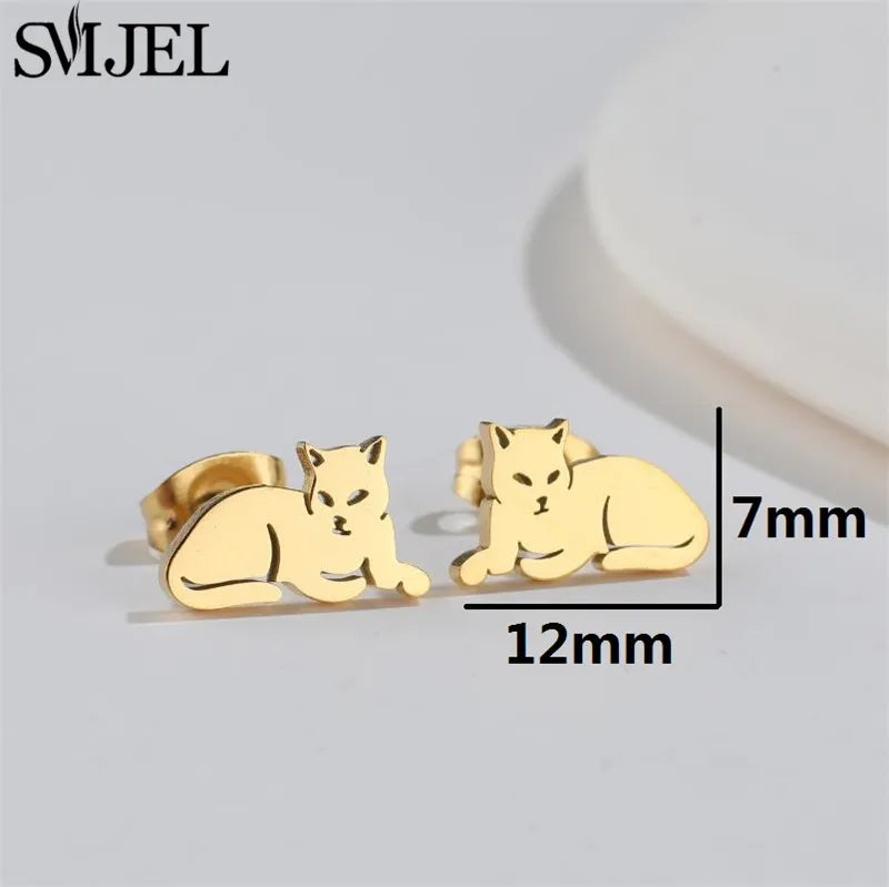 Lovely Moon Cat Earrings for Women Multiple Mini Stainless Steel Stud Earring Animal Kitten Jewelry Girls boucle d'oreille