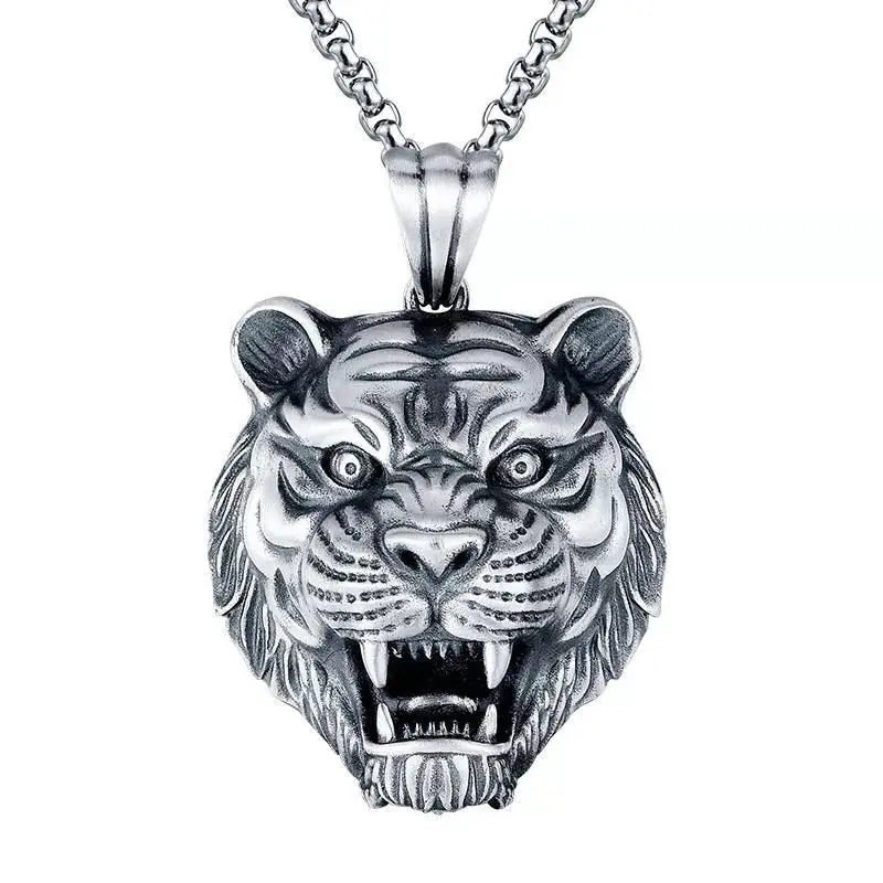 Domineering and Fierce Tiger Head Animal Pendant Necklace Men's Fashion Personality Punk Trend Jewelry