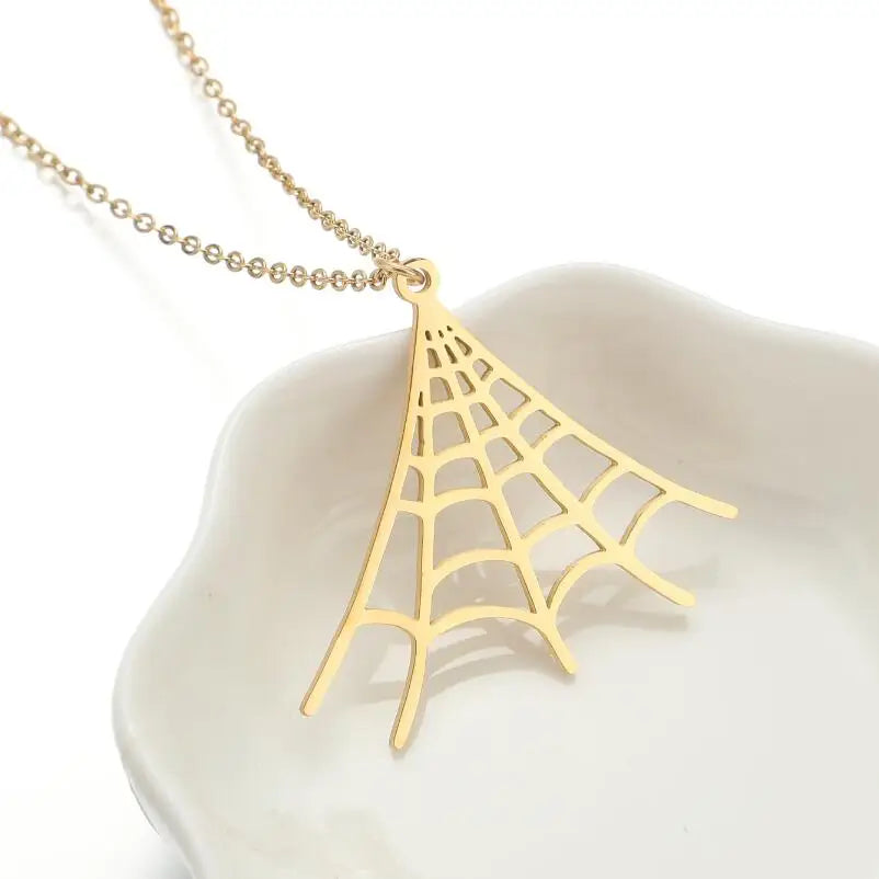 SMJEL Halloween Necklace Stainless Steel Spider Web Witch Ghost Skeleton Skull Pendant Necklace Men Jewelry Gift