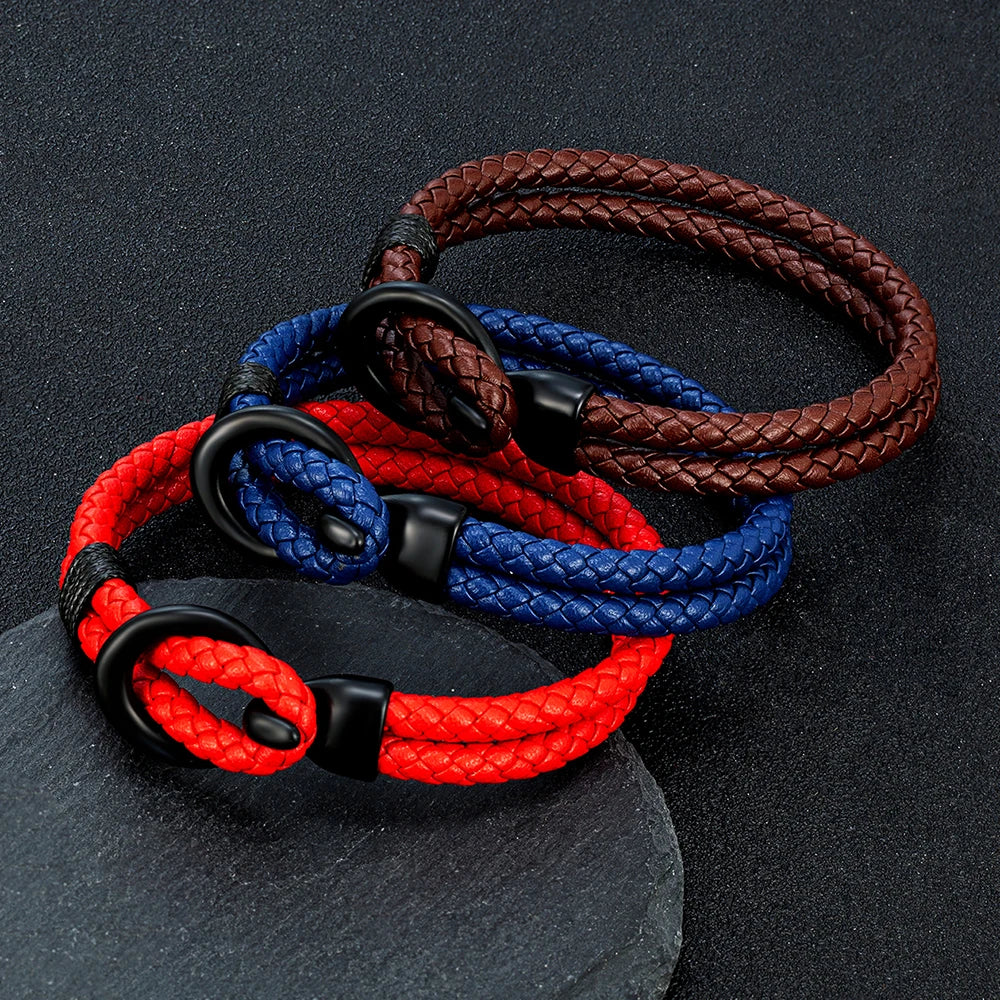 MKENDN New Braided Leather Men Bracelet Classic Hand-woven Hook Buckle Double-layer Leather Bracelet For Men Jewelry Gift