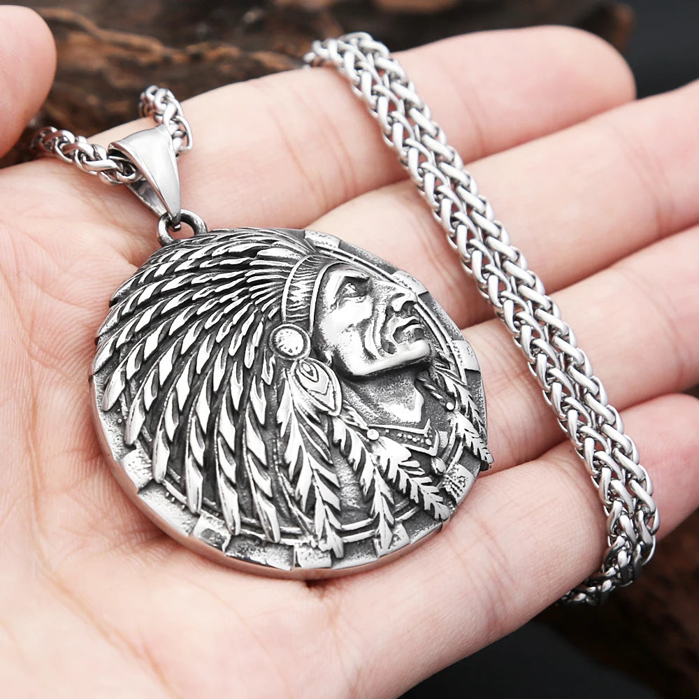 New Vintage Classic Indian Chief Head Pendant For Men Women Stainless Steel Punk Biker Ethnic Style Jewelry Gifts Dropshipping