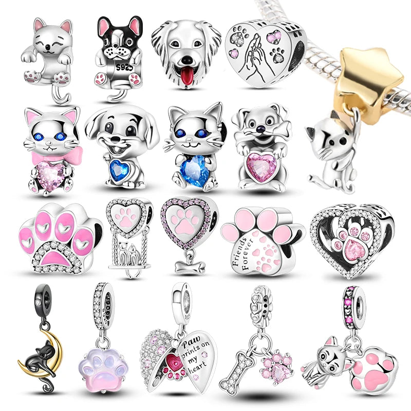 New Silver Plated Cute Dog Pets Charms Beads Fit Original Pandora Bracelet Charms DIY For Women Pendant Beads Jewelry Gift