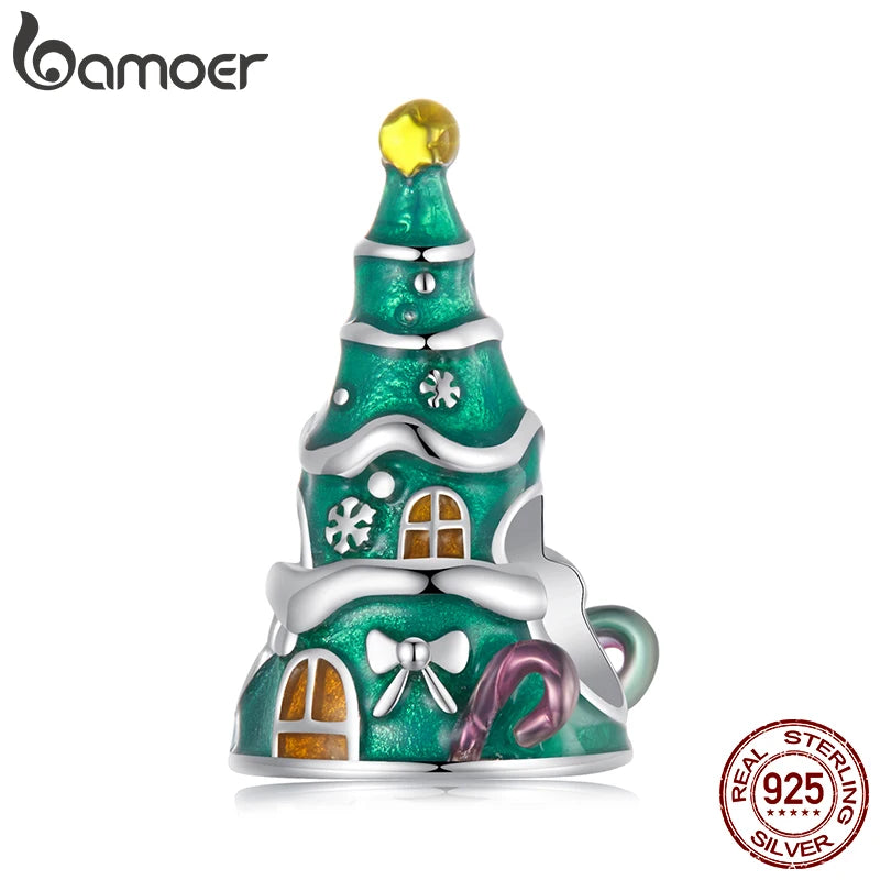 BAMOER 925 Argent Sterling Arbre De Noël Maison Charm Perle Fit Bracelet Original DIY Bamoer Charm pour la Fabrication De Bijoux Cadeau De Noël