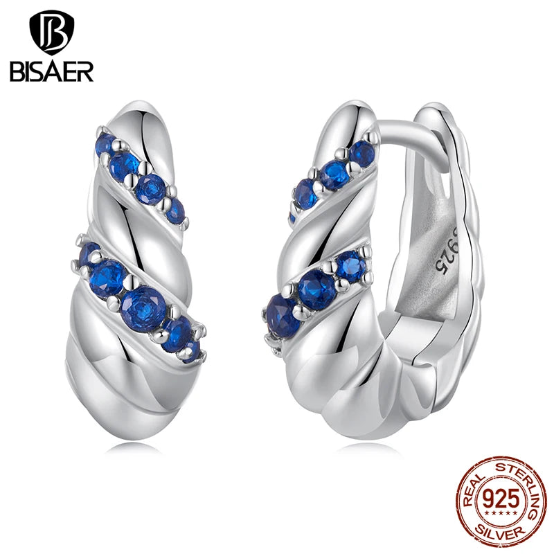 BISAER 925 Sterling Silver Twisted Hoop Earrinngs Metal Stud Earrings Hypoallergenic Classic for for Women Party Fine Jewelry