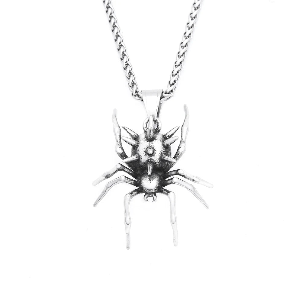 Gothic Vintage Stainless Steel Spider Pendant Fashion Punk Unique Animal Necklaces For Men Women Party Jewelry Halloween Gifts