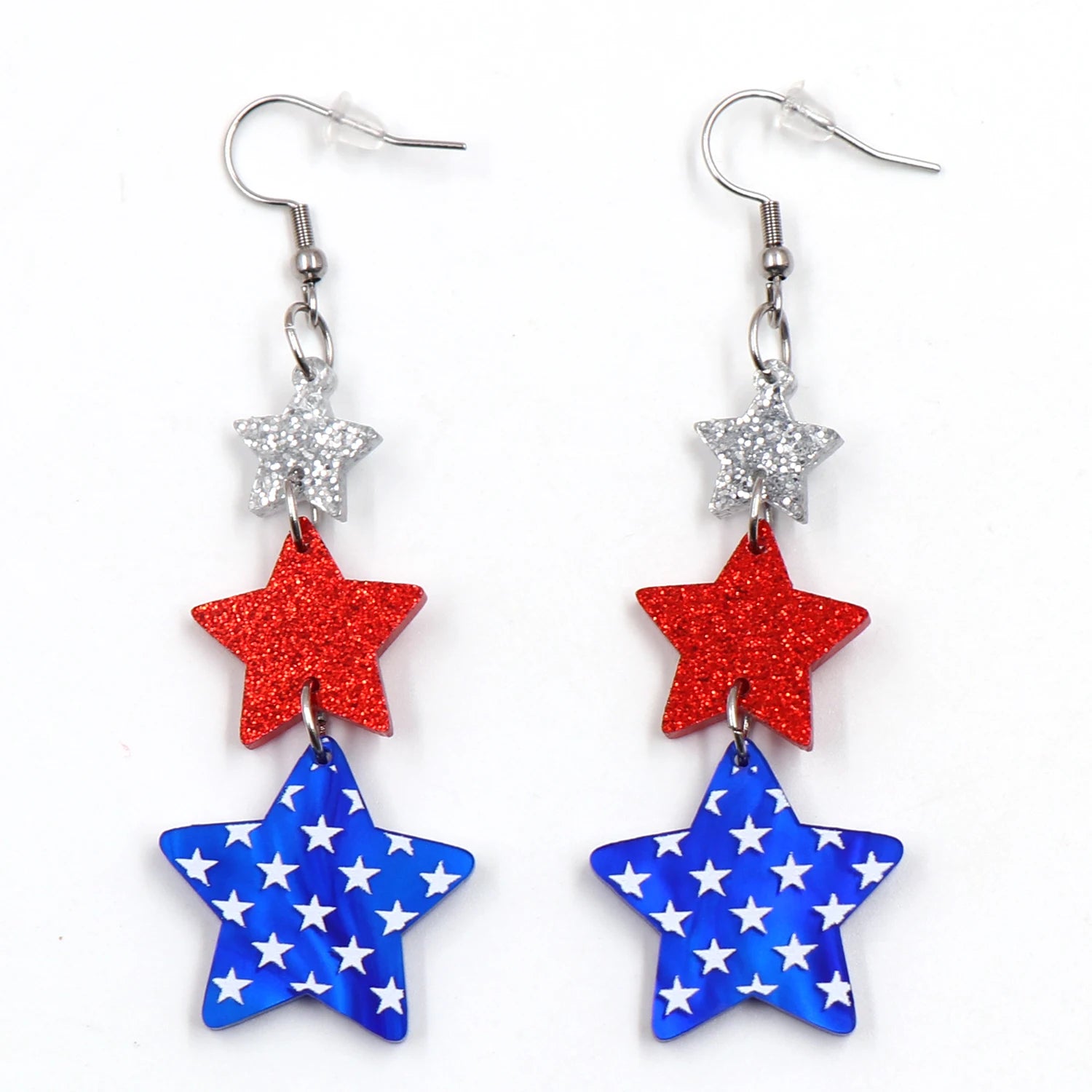 Double Star 4th of July Independence Day US Flag Earrings