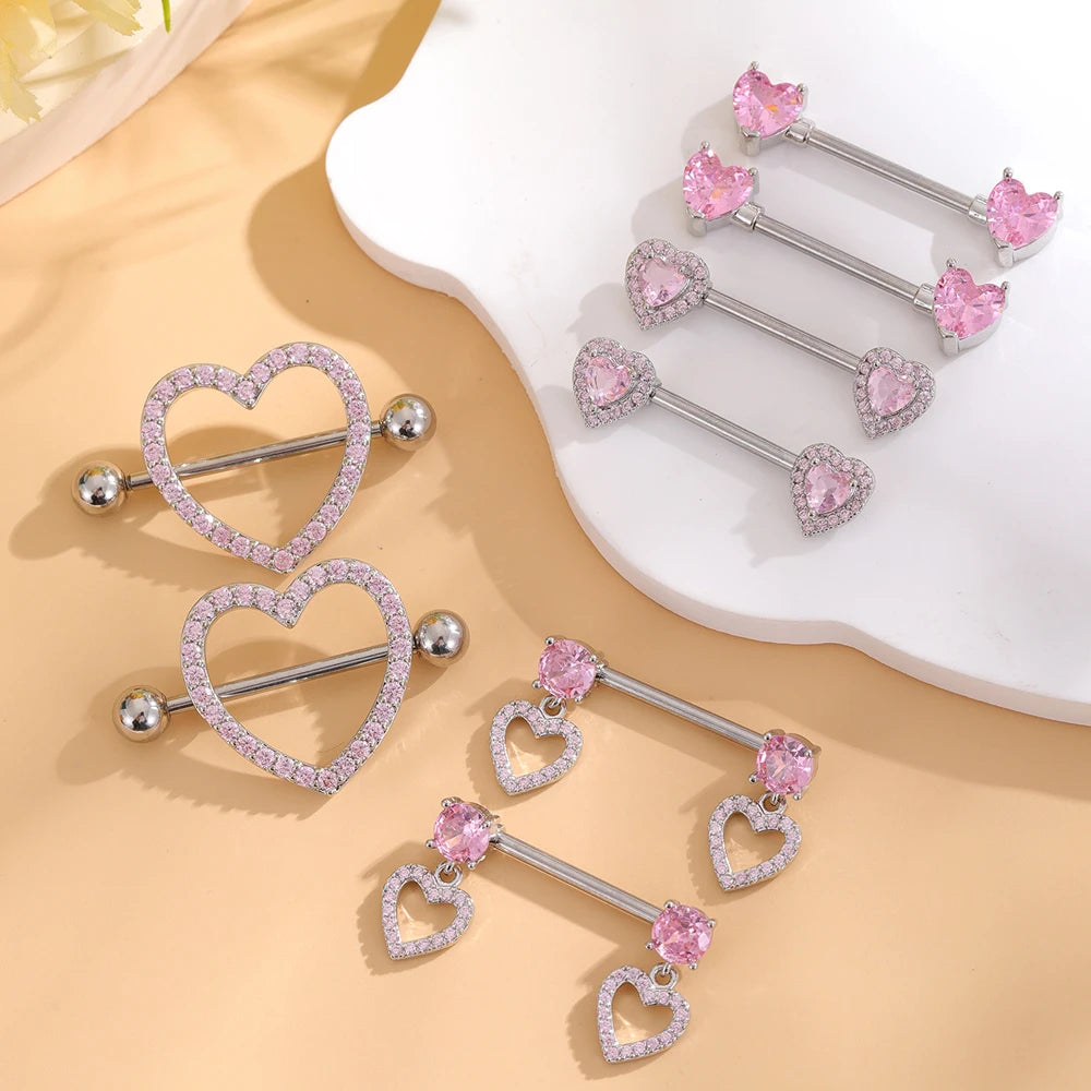 Mixed-Style Nipple Rings 14G Heart Butterfly Sword-Shaped Crystal CZs Nipple Piercing for Women Stainless Steel Shield Jewelry