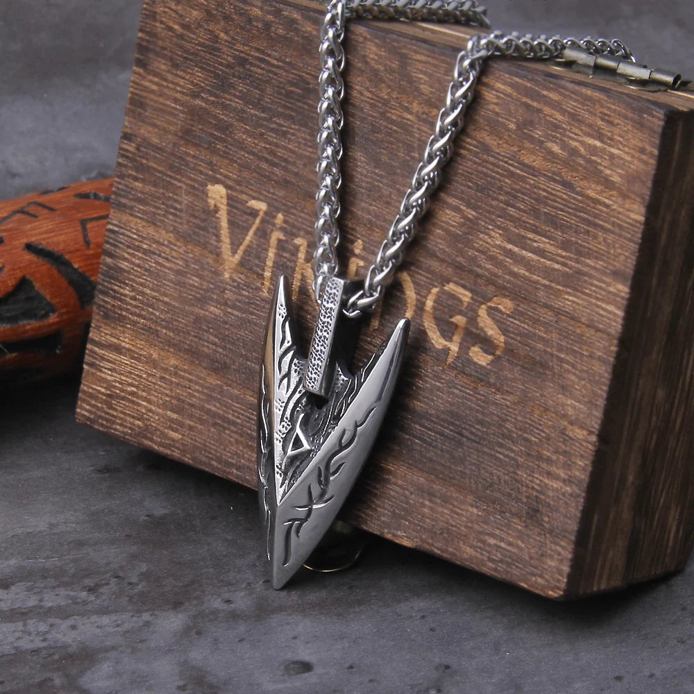 Norse Runes Odin's Spear Gungnir Necklace Men Gold Color Stainless Steel Arrowhead Pendant Valknut Talisman Male Vikings Jewelry