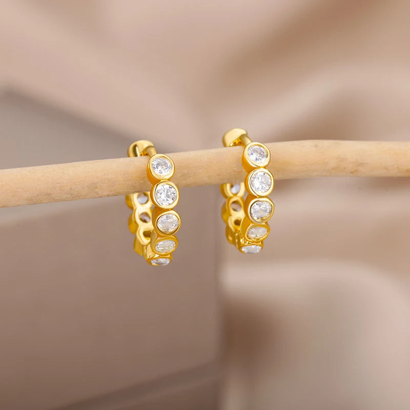 Pendiente de gota de círculo de circón de moda para mujer, pendiente colgante redondo de acero inoxidable de color dorado, joyería de regalo, Brincos Bijoux