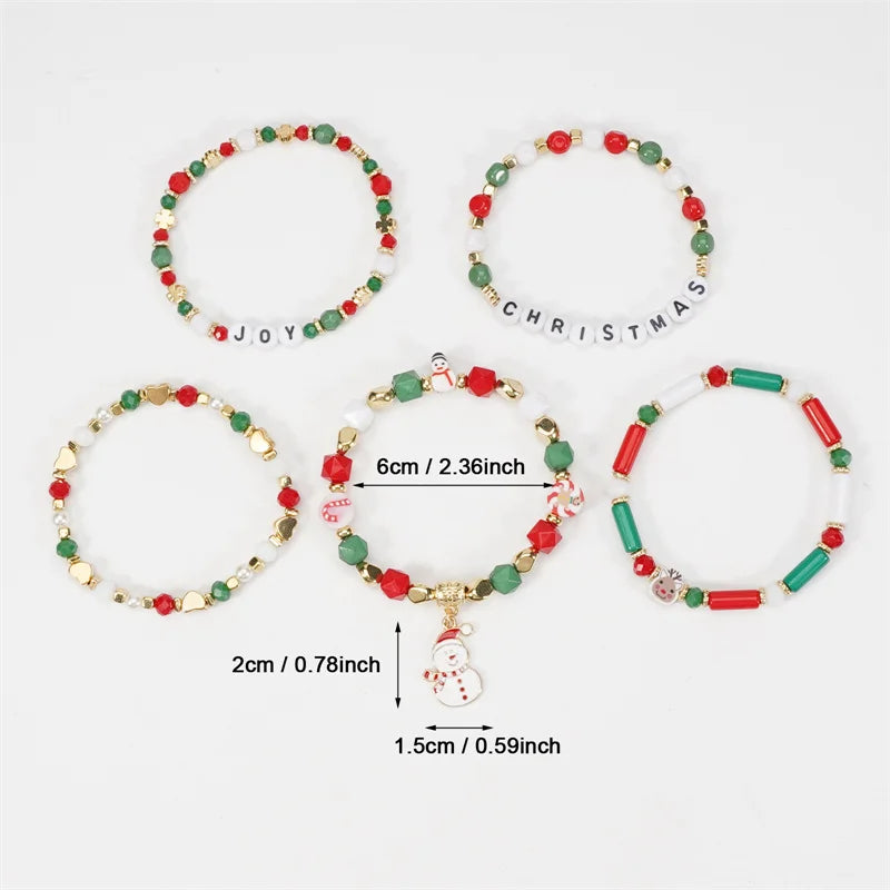 Snowman Santa Claus Christmas Tree Beaded Multi layered Bracelet For Women Christmas Bracelet Charm Party Jewelry