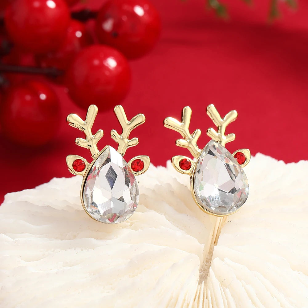 New Trendy Rhinestone Imitation Pearl Snowflake Bell Elk Christmas Hat Stud Earrings For Women Christmas Jewelry Accessories