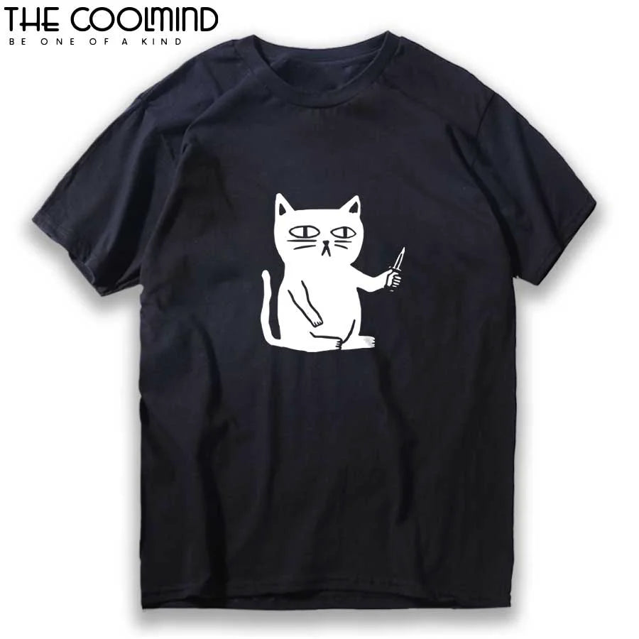 COOLMIND 100% Cotton Cool Summer Loose Men T Shirt Casual Short Sleeve Cat Print Men Tshirt Male Summer t-shirt Tops Tee Shirts