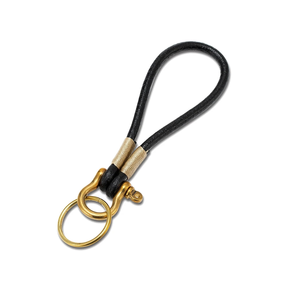 MKENDN Brass Shackle Solid U Lock Clasp With Screw Rod Handmade Genuine Leather Keychain Carabiner Hook Men Women FOB Gifts