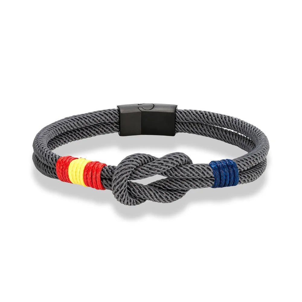 MKENDN Fashion Men Women Spain Flag Double Strand Nautical Rope Bracelet Brushed Black Stainless Steel Magnet Buckle Accessories