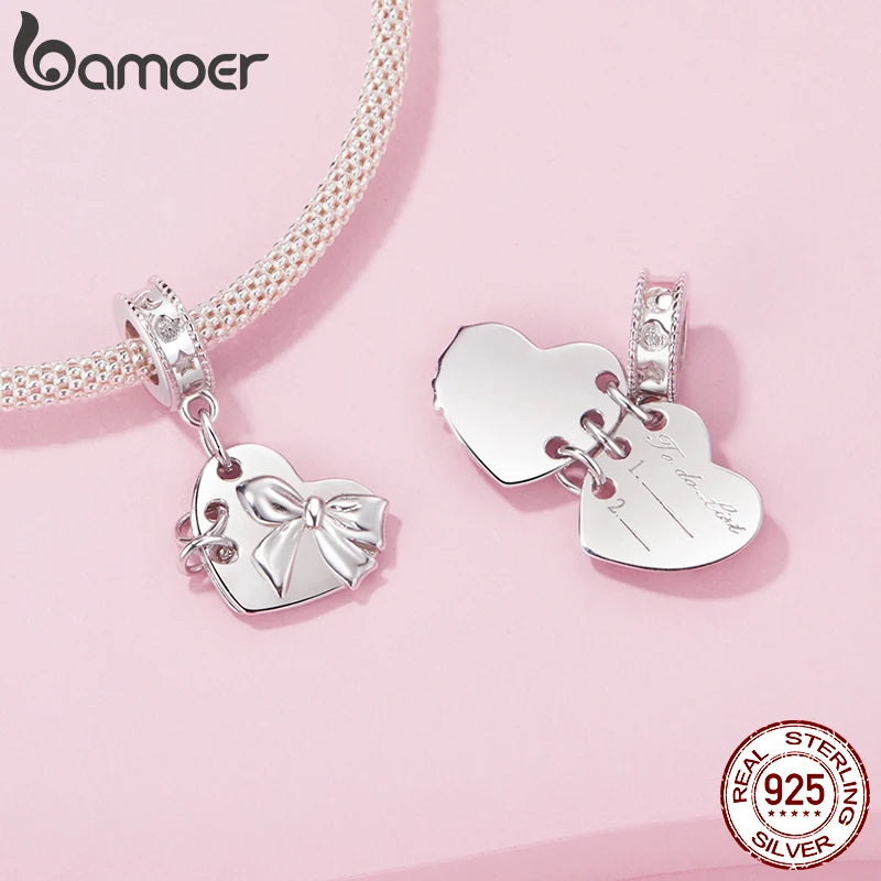 Pendentif en forme de cœur en argent sterling 925 BAMOER pour carnet de notes, adapté au bracelet original, breloque Bamoer DIY pour la fabrication de bijoux, cadeau de Noël