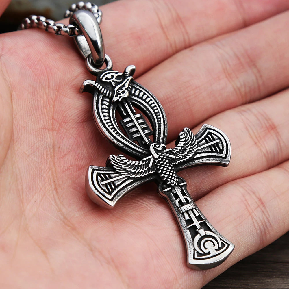 Vintage Ankh Cross Necklace Unisex 316L Stainless Steel Unique Eye Of Horus Amulet Pendant Egyptian Jewelry Gifts Dropshipping