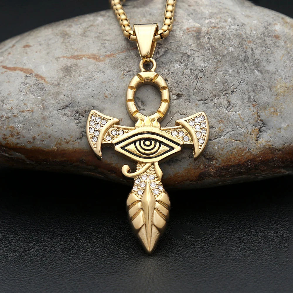 Punk Vintage Edelstahl Horus Auge Kreuz Anhänger Halsketten Für Männer Frauen Hip Hop Biker Mode Amulett Schmuck Dropshipping