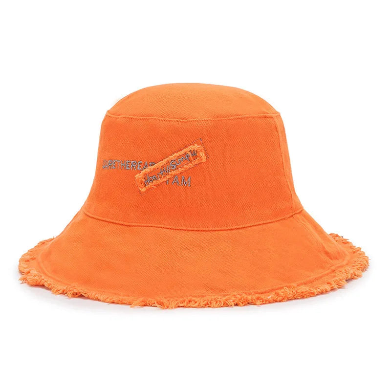 Men's Raw Fringed Bucket Hat Bob Summer Kpop Cloth Label Panama Hat for Women Hip Hop Caps Outdoor Sun Fishing Fisherman Hat