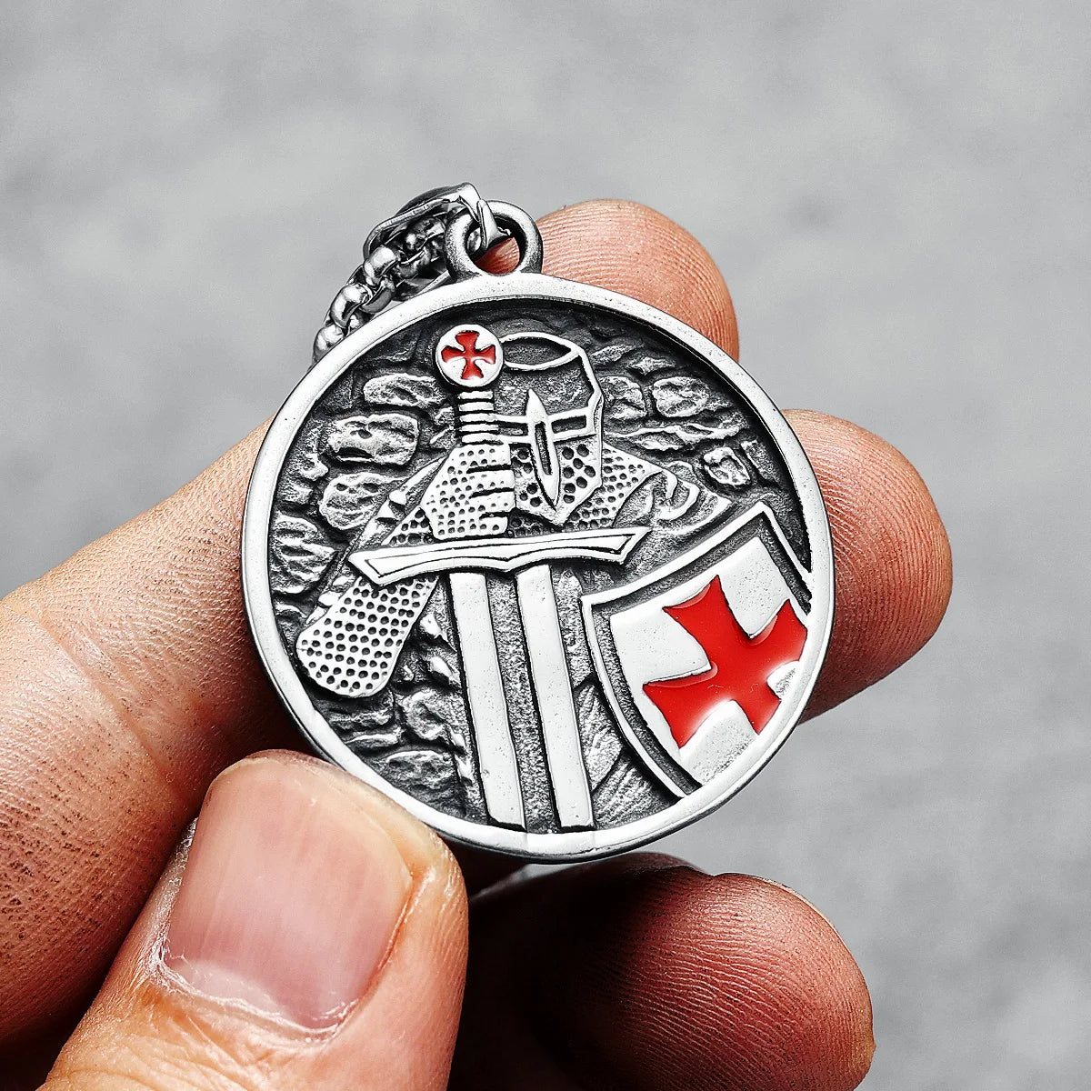 Paladin Pendant Christianity Crusader Necklace Amulet 316L Stainless Steel Men Chain Rock Hip Hop Talisman for Male Jewelry Gift