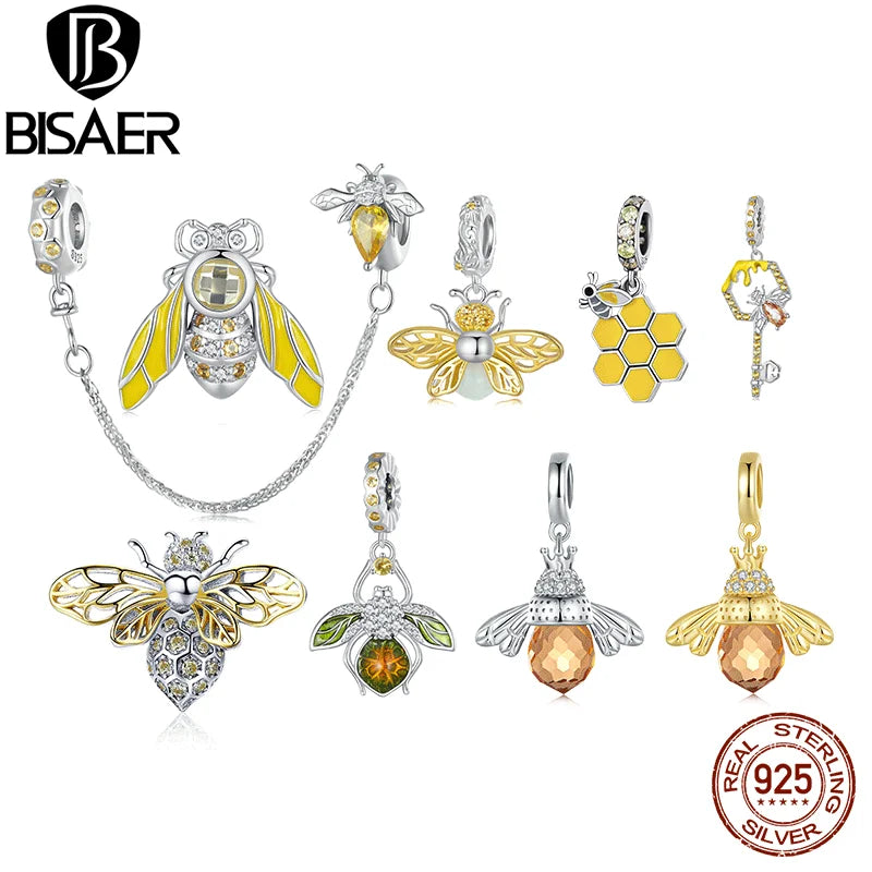 BISAER 100% 925 Sterling Vintage Blatt Charm Bead Herz-Förmigen Schmetterling Anhänger Fit Frauen DIY Armband Edlen Schmuck ECC2576