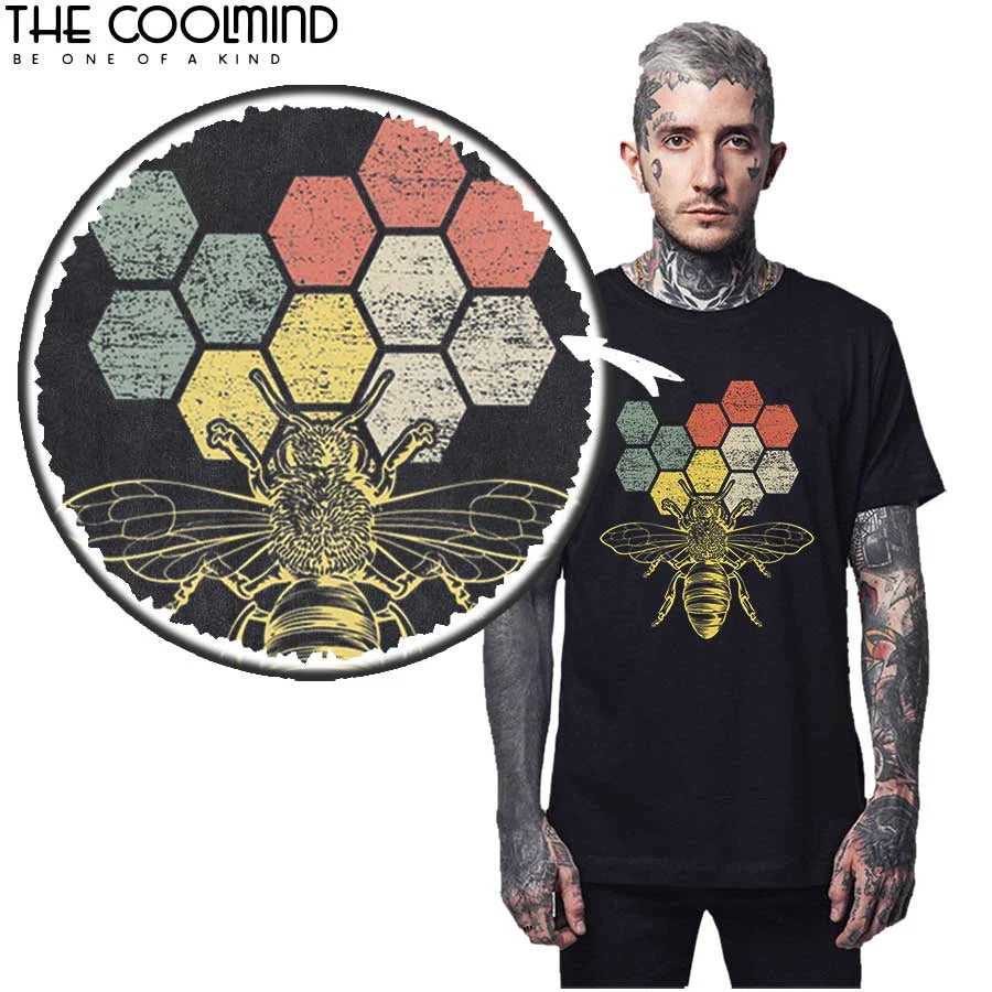 COOLMIND 100% Cotton Big Size Bees Print Unisex T Shirt Loose Bees Men Tshirt Short Sleeve t-shirt Men Tee Shirt BEES33