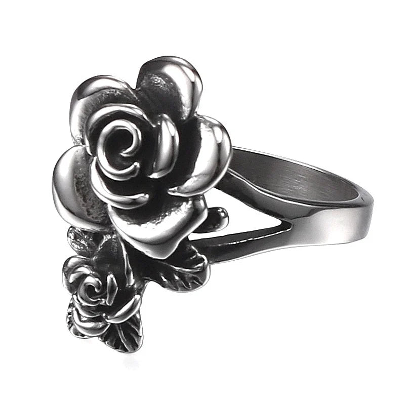 Fashion Rose Flower Ring With Rhinestone Stainless Steel Charm Personality Rose Jewelry For Women SYR0007A