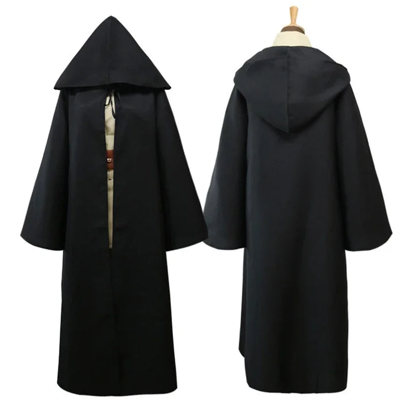 Movie Star Jedi Knight Costume Cosplay Wan Black Robe Obi Warrior Uniform Outfits Cloak Halloween Carnival Party Men