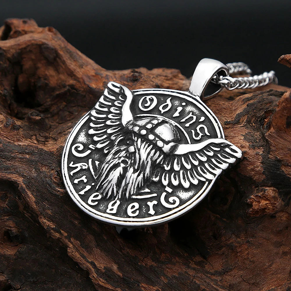 Nordic Vikings Odin Head Pendant Necklace For Men Boys Stainless Steel Vintage Rune Amulet Necklaces Mythology Jewelry Wholesale