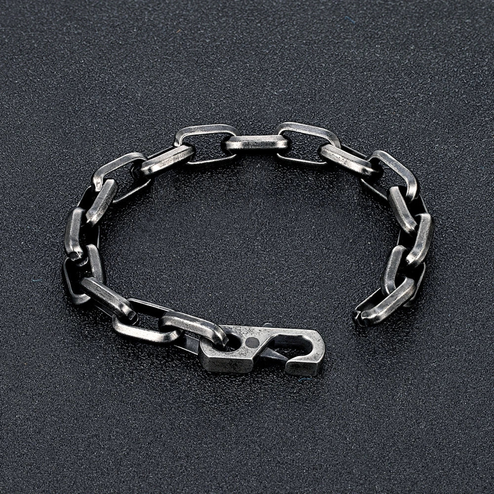 MKENDN  Locomotive Vintage Oxidized Black Chain Link Men Bracelet Punk Stainless Steel Motorcycle Bracelets Male Jewelry Gifts