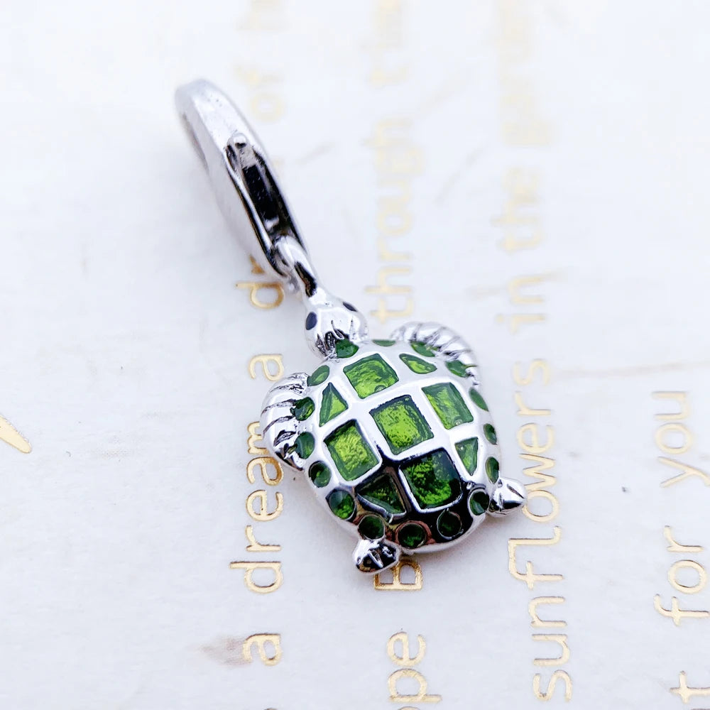 Green Turtle Charm Pendants For Women Men Brand New 925 Sterling Silver Cute Ocean Jewelry