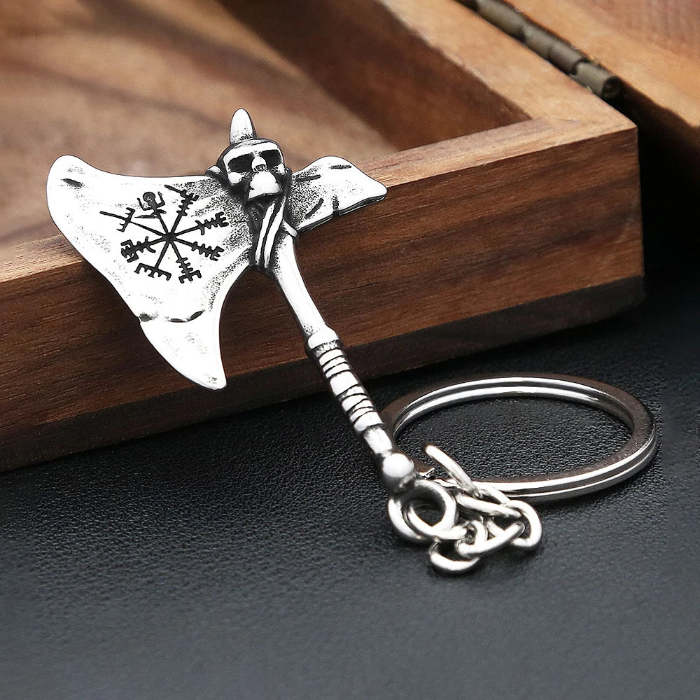 Vintage Stainless Steel Vikings Double Axe Keychains For Man Women Nordic Odin Amulet Pendant Key Chain Pagan Jewelry Wholesale