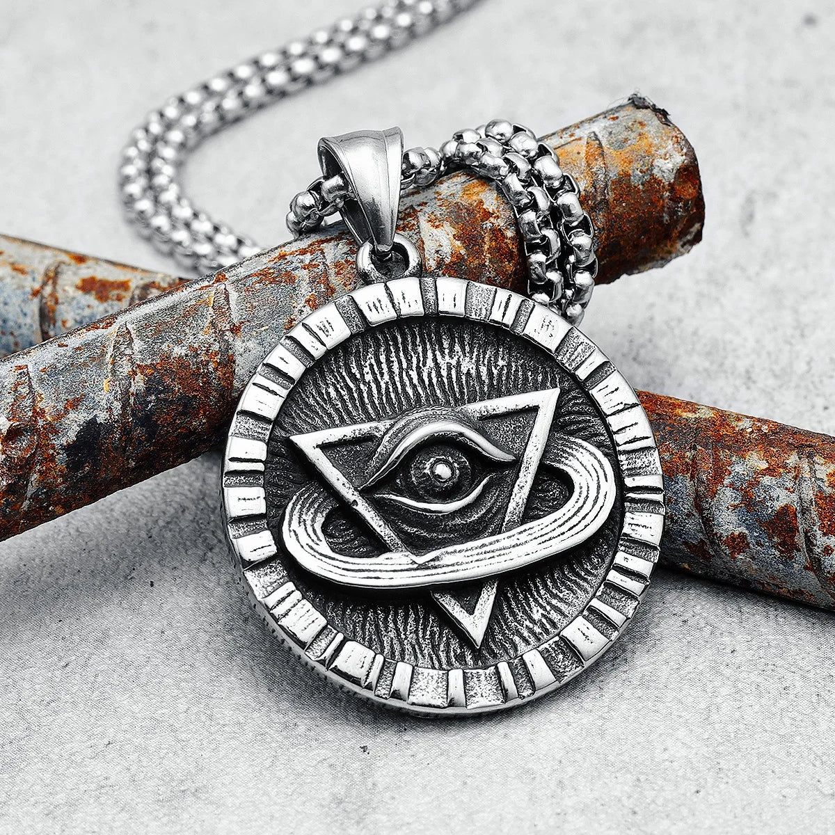 Illuminate Eye Pendant Men Necklaces 316L Stainless Steel Triangle Intelligent Chain Punk Rock for Friend Male Jewelry Best Gift