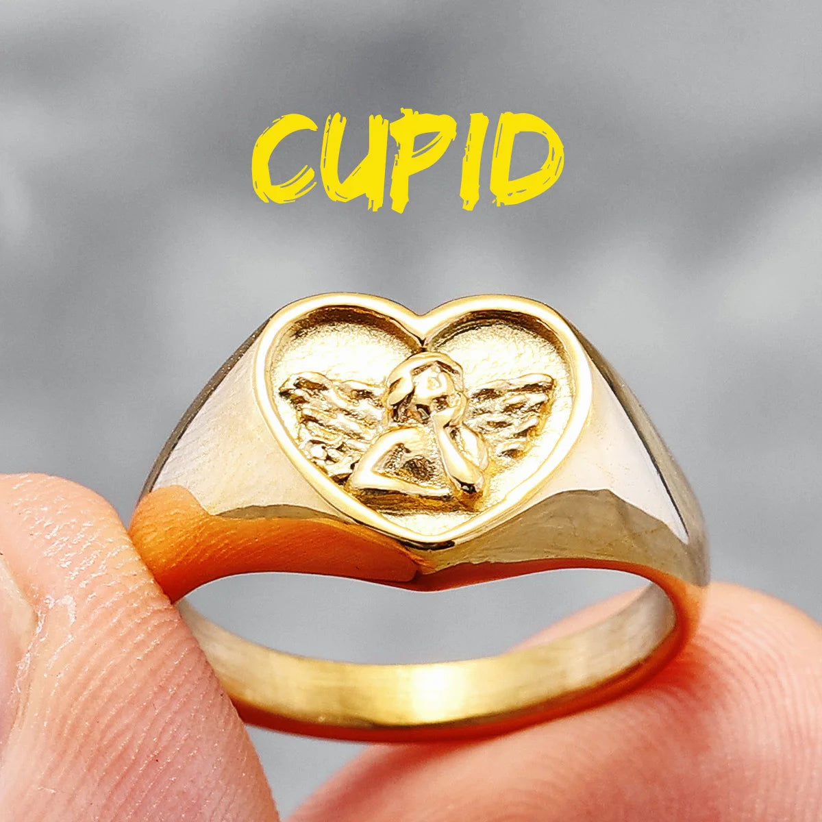 Cute Cupid Unisex Rings Heart Shape 316L Stainless Steel Ring Kawaii for Men Women Couple Friends Fashion Jewelry Best Gift