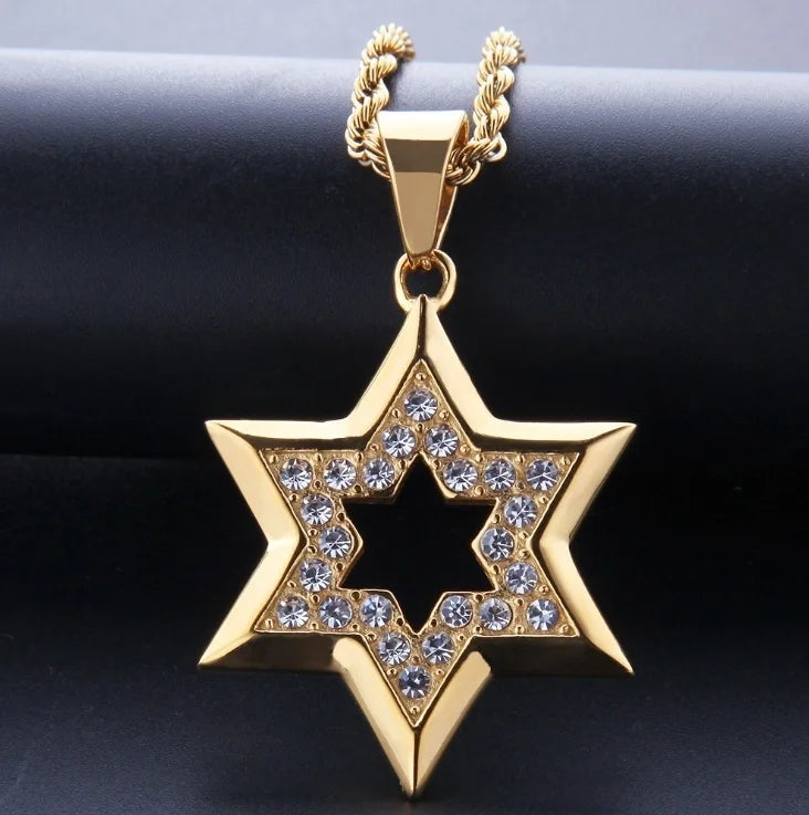 New Fashion Zircon Star of David Pendant Men Women Trend Charm Hexagonal Star Necklace Daily Casual Jewelry Gift