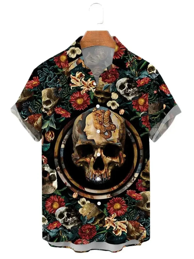 Camisa de manga corta con estampado gráfico de calabaza de Halloween para hombre, camisa de manga corta divertida con estampado retro de elemento de calabaza para fiesta