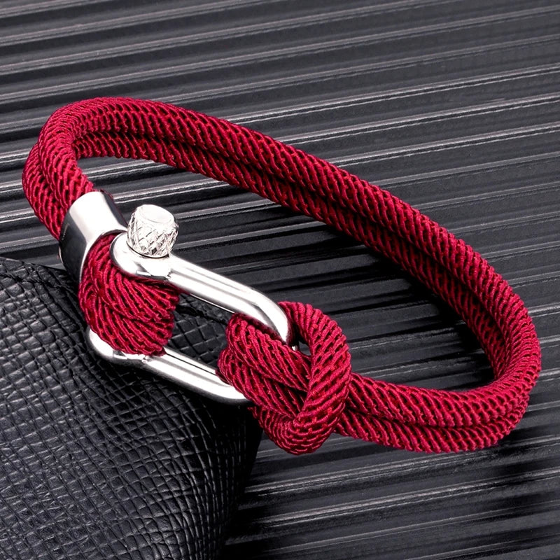 MKENDN Minimalist Nautical Rope Bracelet Double Strand Stainless Steel U-Shape Shackle Buckle Survival Jewelry For Men Women